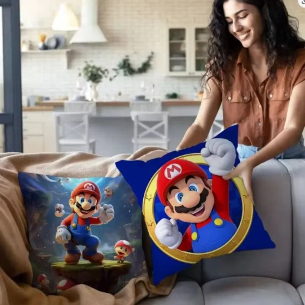 Bowser Bowser Jr Super Mario Decorative Pillow 18x18 Removable Cover